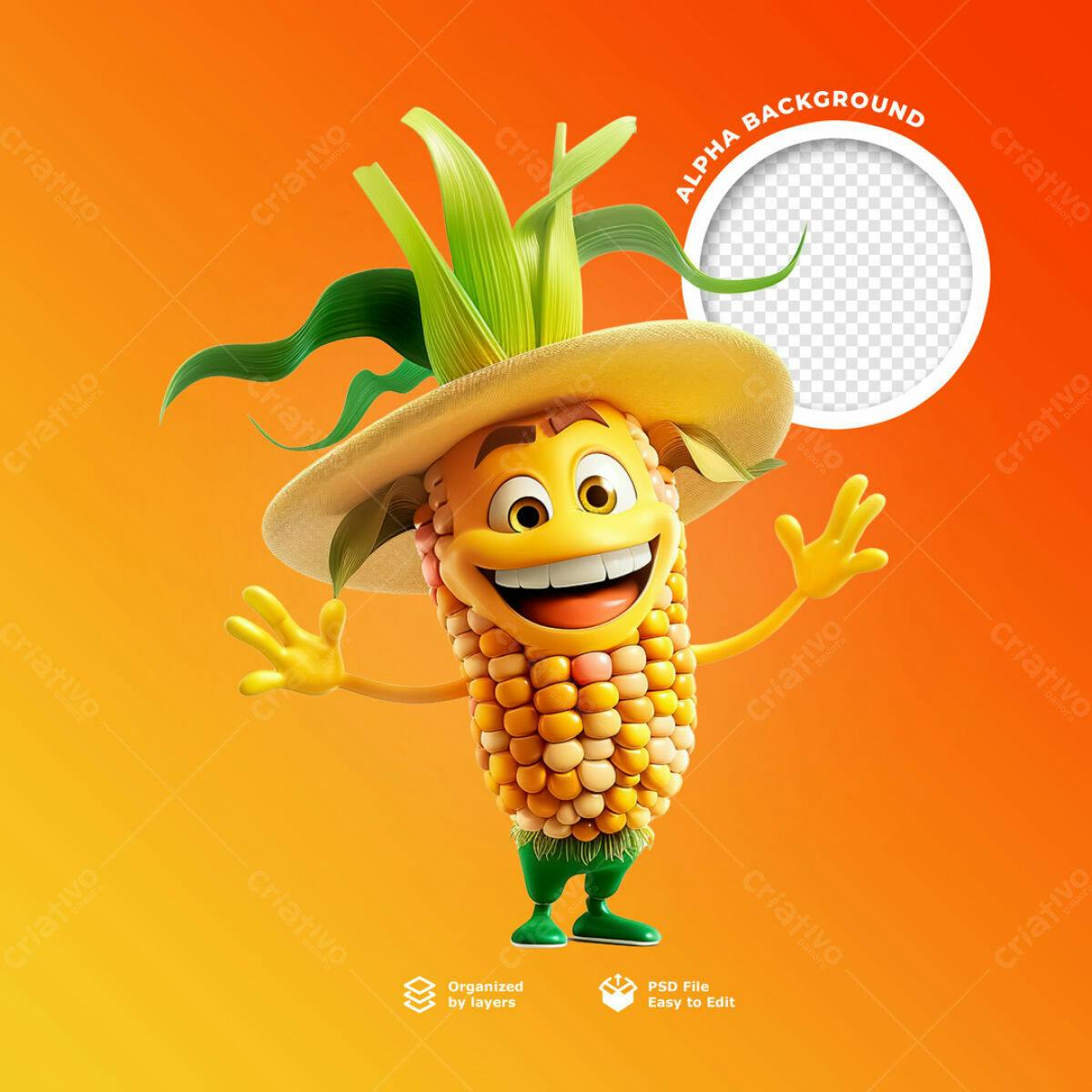 PSD Personagem Milho para Redes Sociais PSD Editável