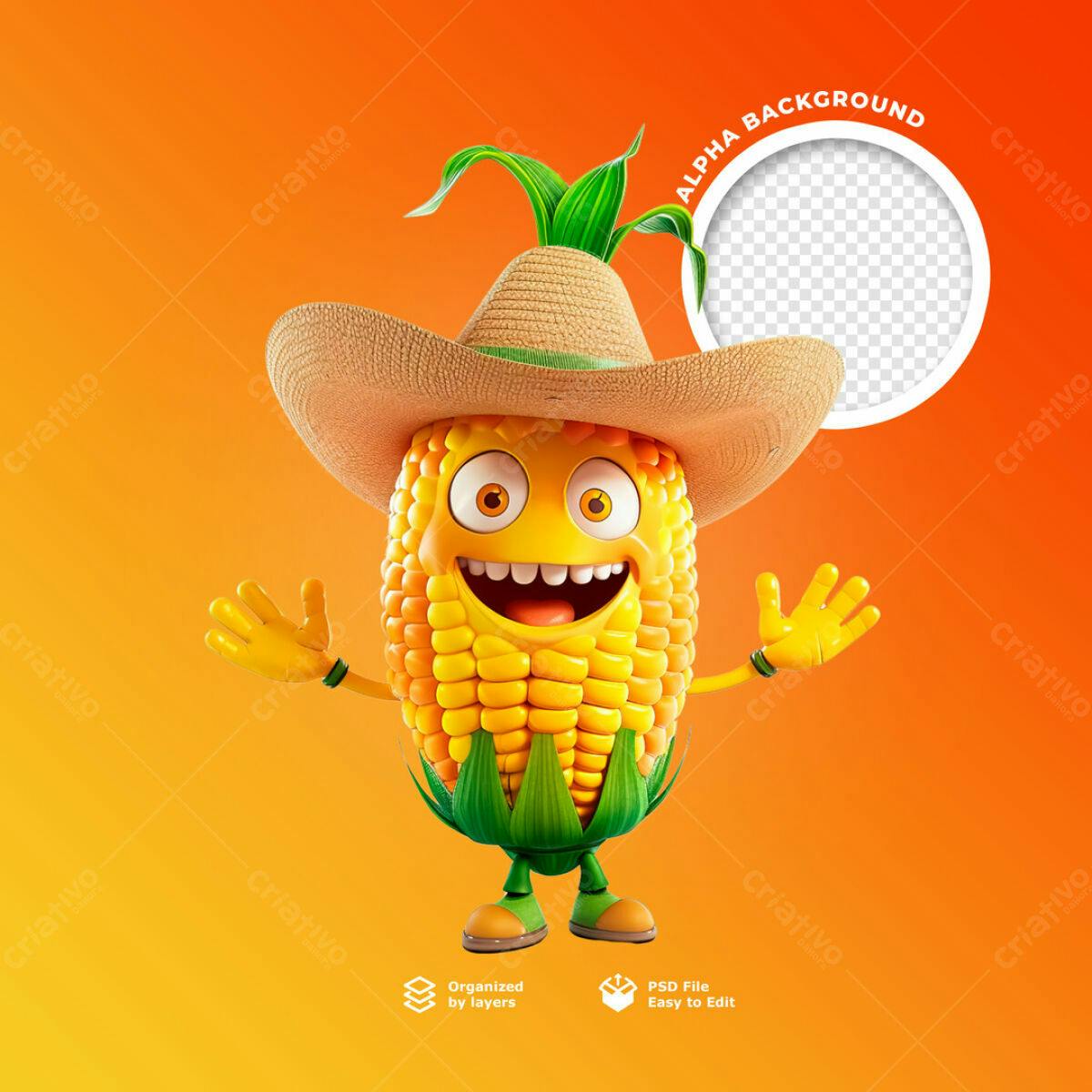 Personagem Milho: PSD para Redes Sociais Editável