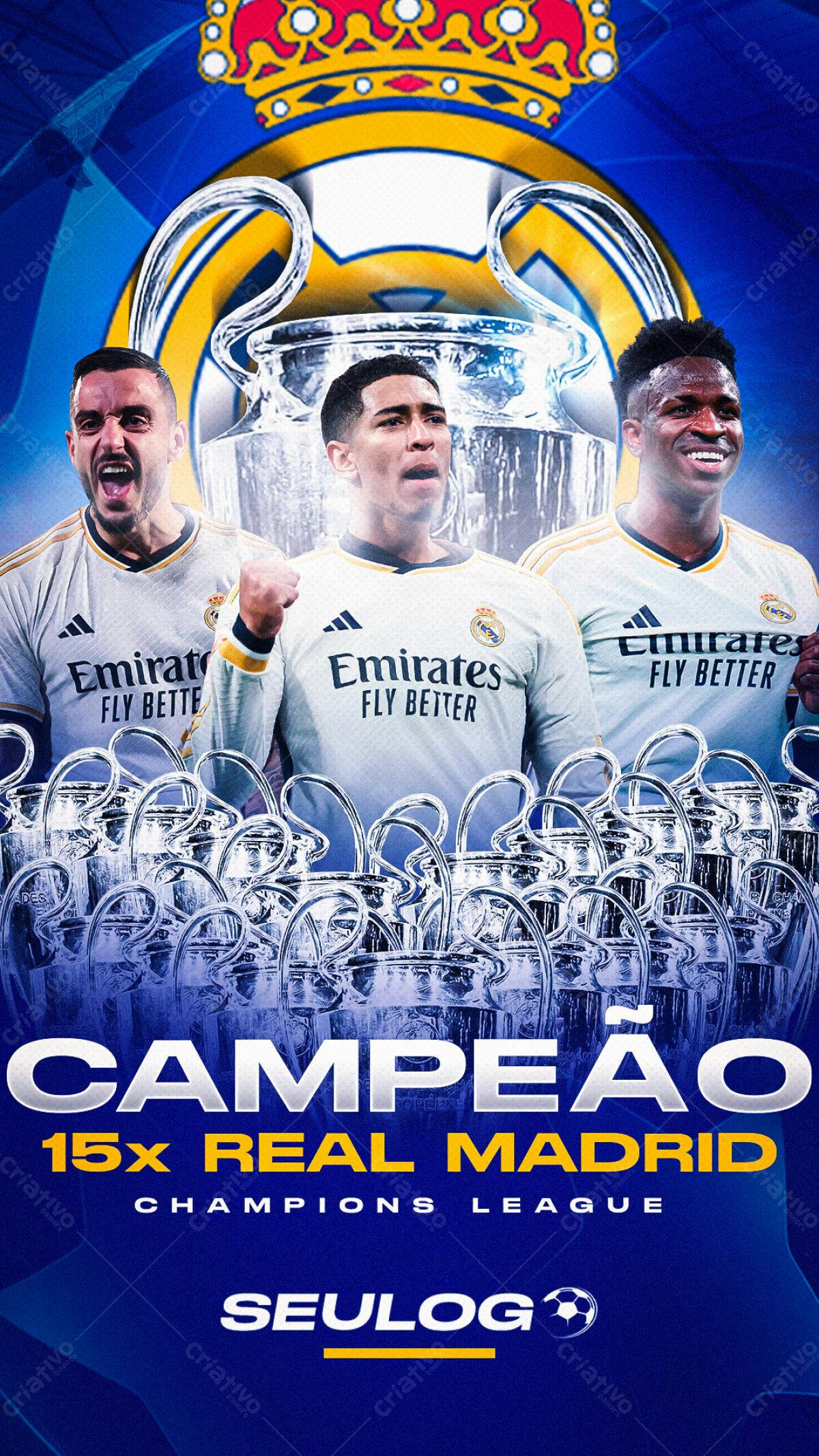 Poster Real Madrid 15x Campeão Champions League PSD Editável