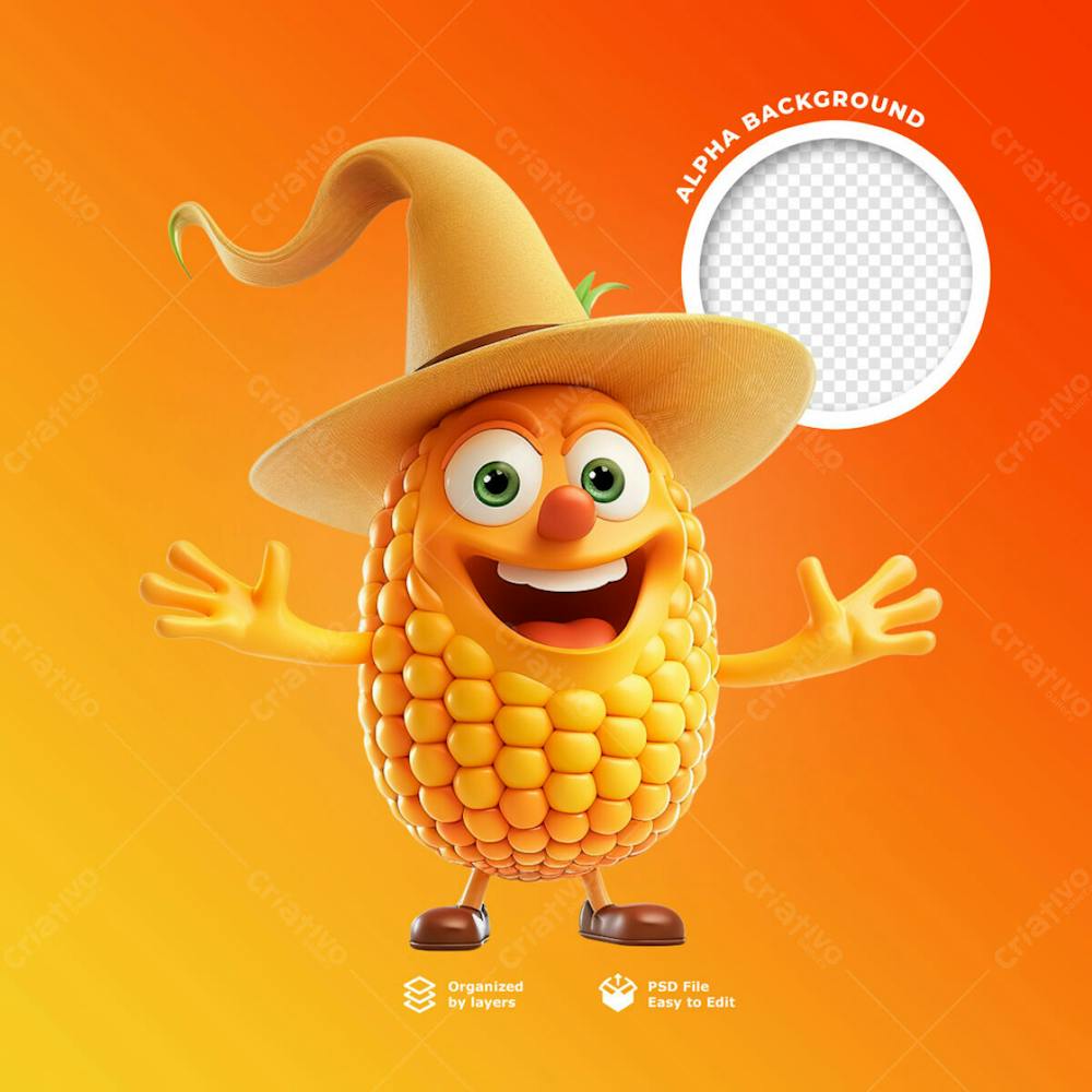 Um Personagem Milho Feliz Em 3D Para São Joao