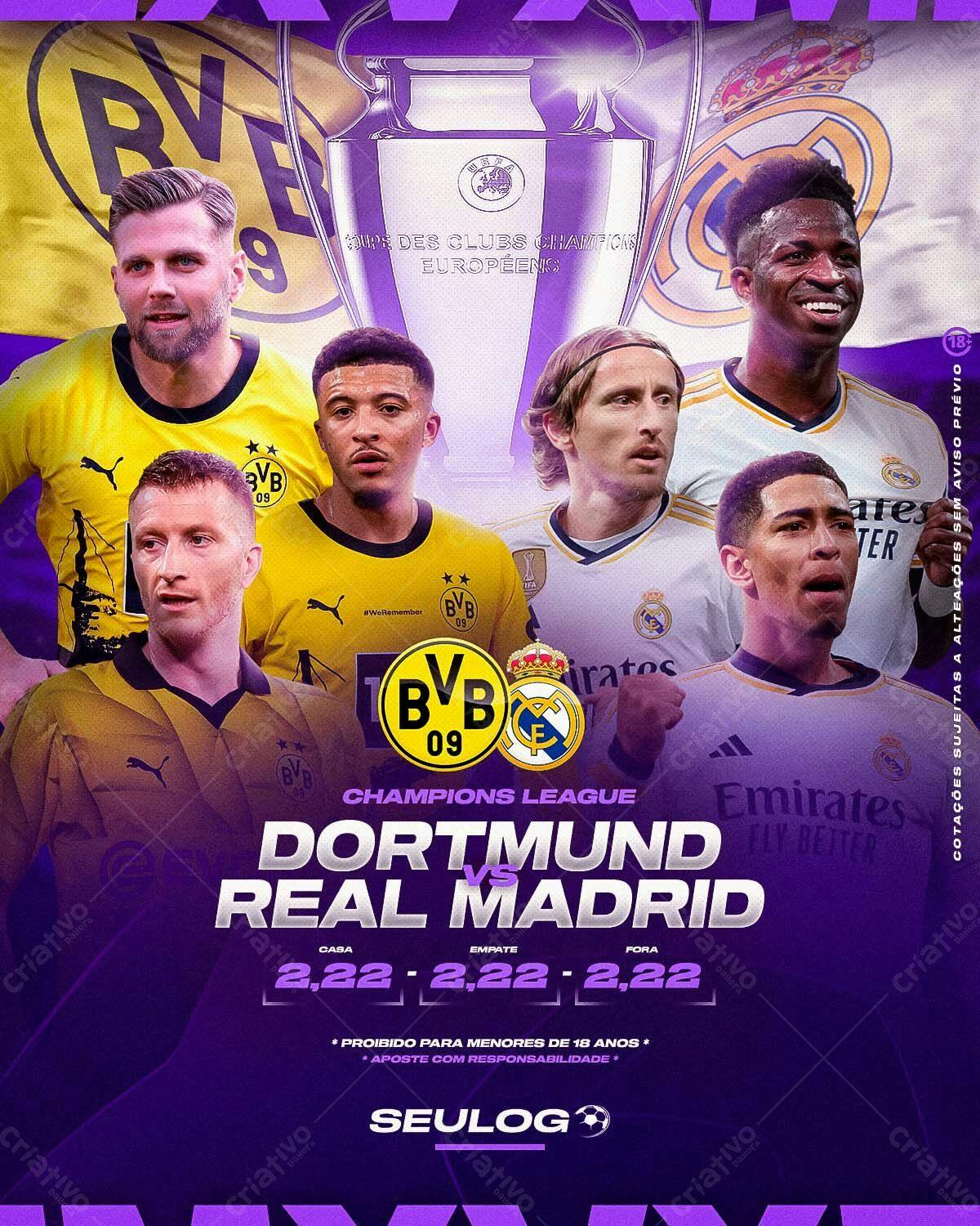 Flyer Champions League Dortmund x Real Madrid PSD Editável