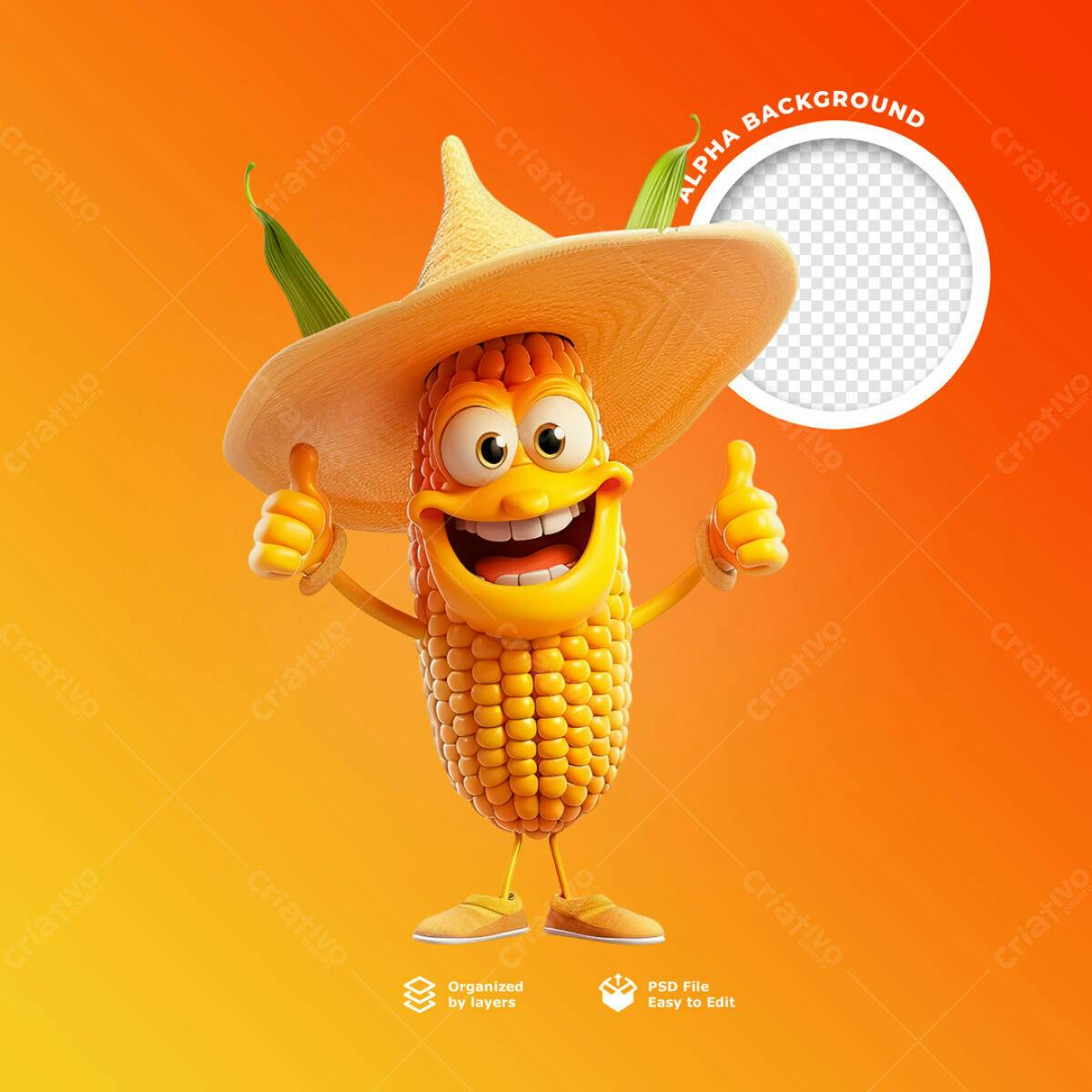 Post de Mídias Sociais Milho Personagem PSD Editável