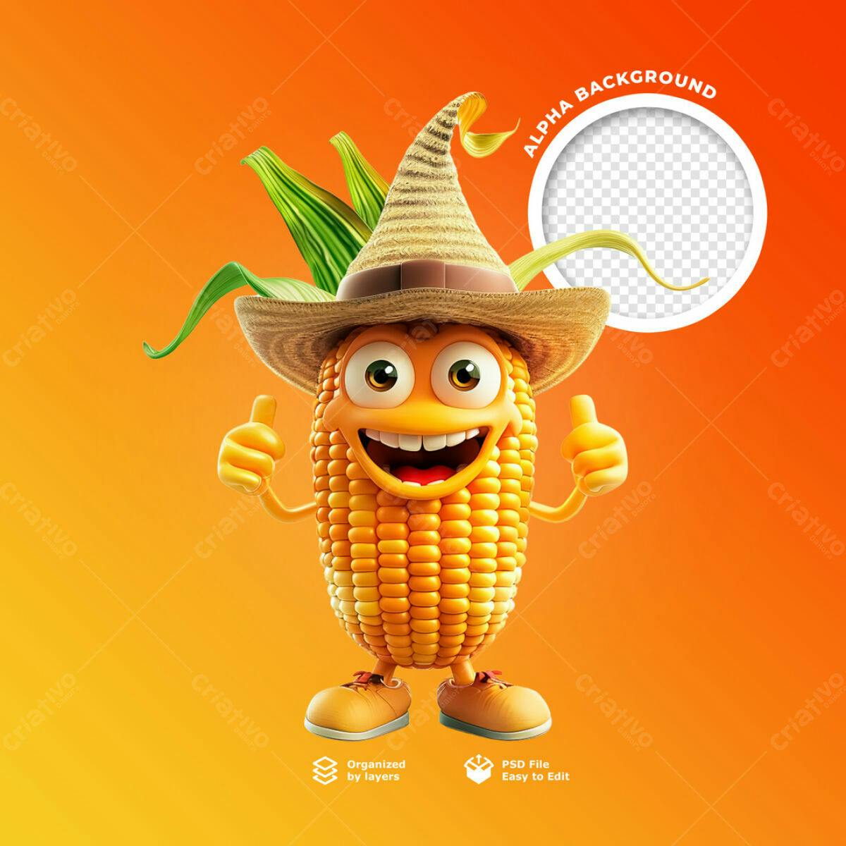 Personagem Milho Agradecido PSD Editável