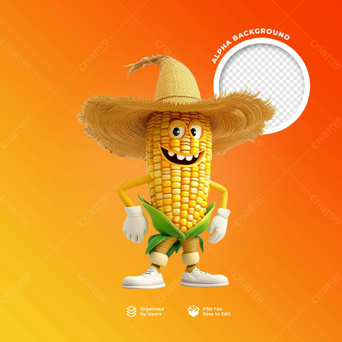 Postagem de Mídias Sociais Milho Personagem PSD Editável