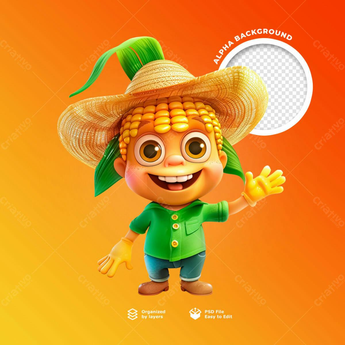 Personagem de Milho para Agricultura PSD Editável