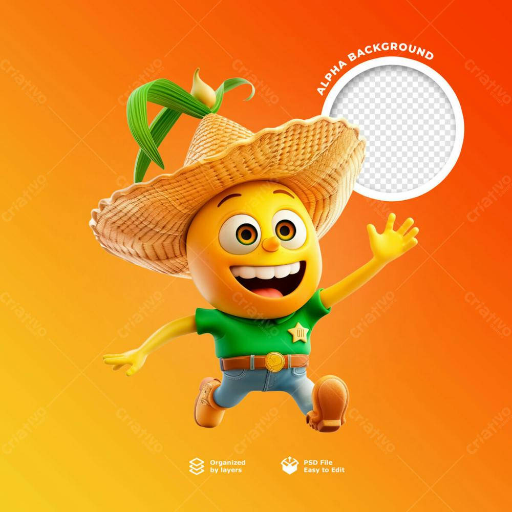 Um Personagem Milho Feliz Em 3D Para São Joao