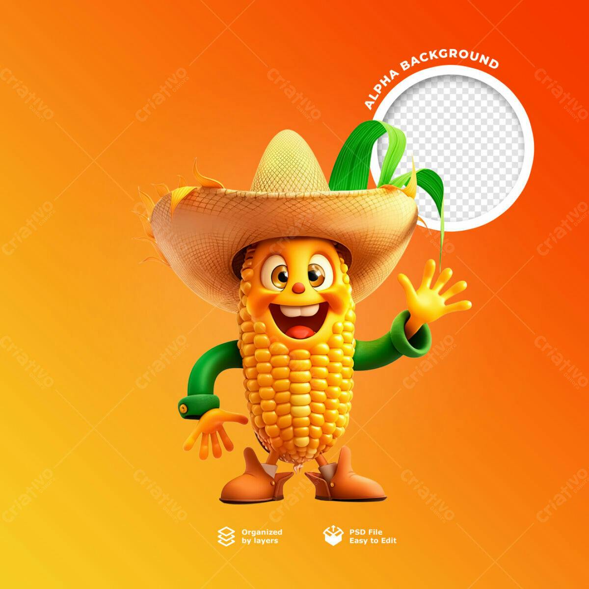 Personagem Milho Cartel PSD Editável