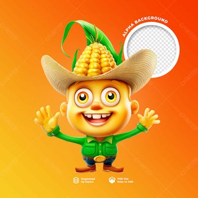 Um Personagem Milho Feliz Em 3D Para São Joao