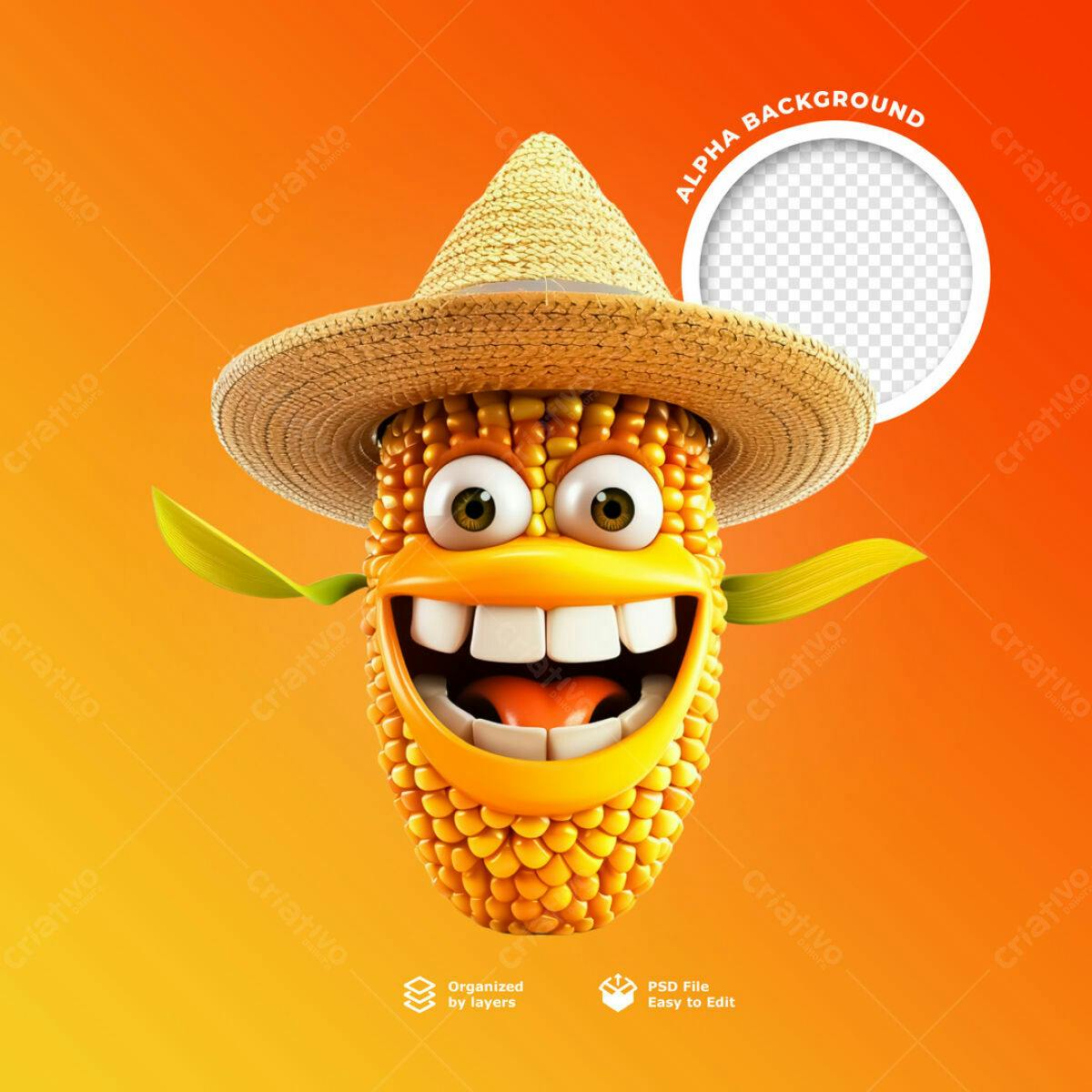Personagem Milho Alegria PSD Editável