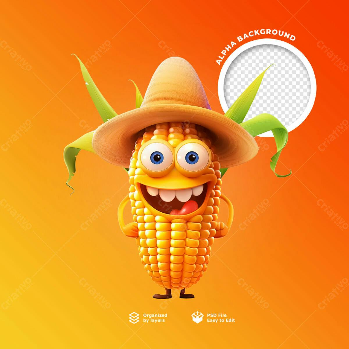 PSD de Personagem de Milho para Redes Sociais Editável