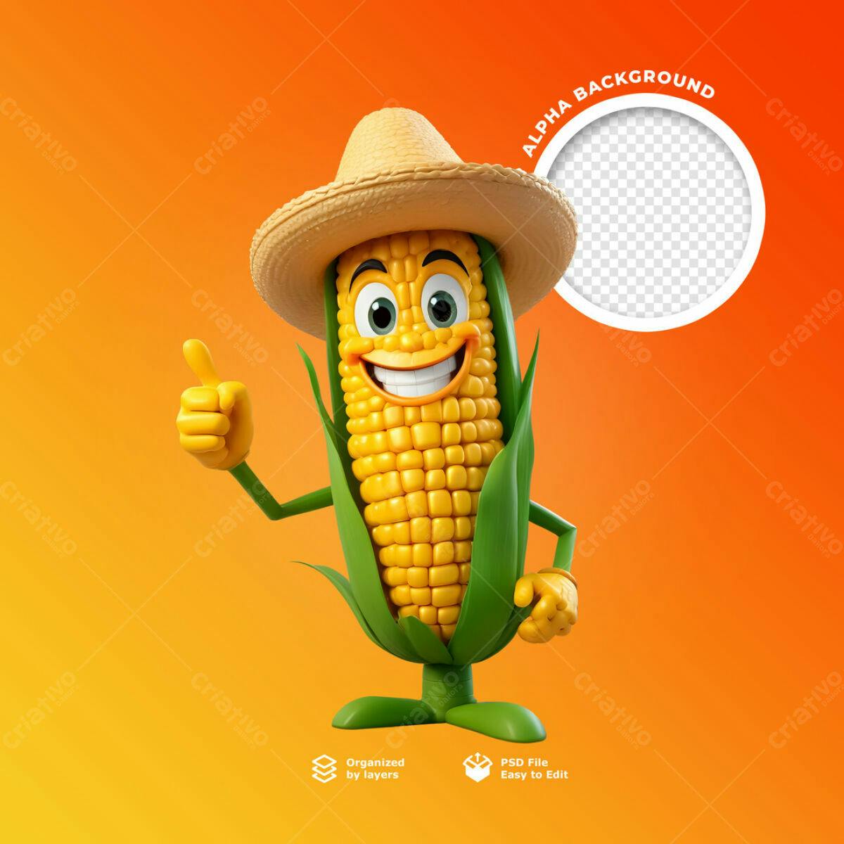 Postagem Mídias Sociais Milho Personagem PSD Editável