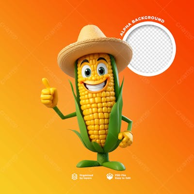 Um Personagem Milho Feliz Em 3D Para São Joao
