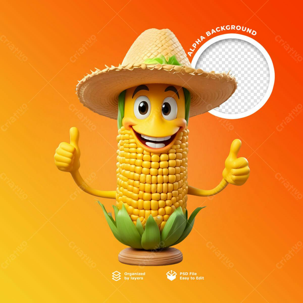 Mascote Milho para Publicidade PSD Editável
