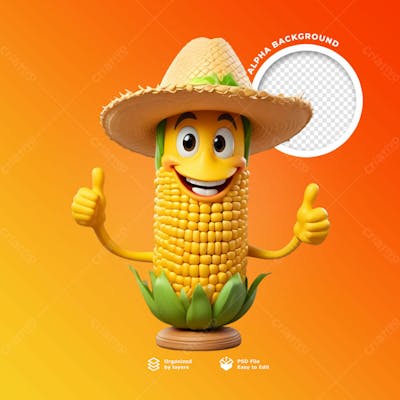 Um Personagem Milho Feliz Em 3D Para São Joao