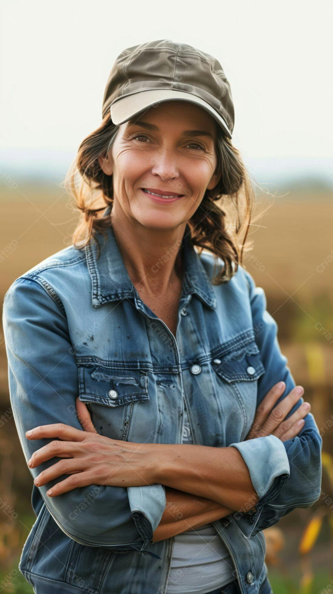 Mulher madura confiante em campo agrícola