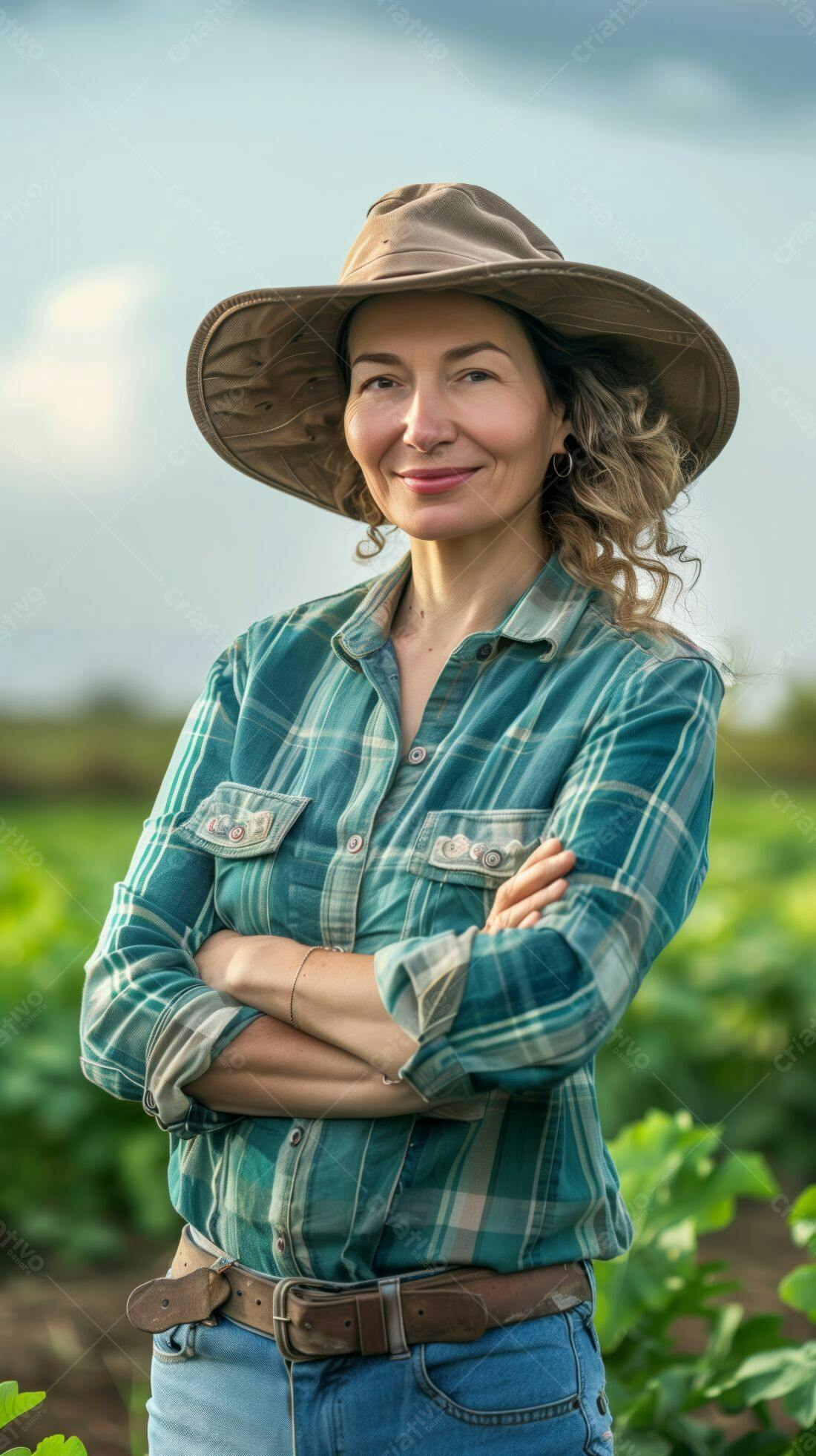 Agricultora confiante em seu campo