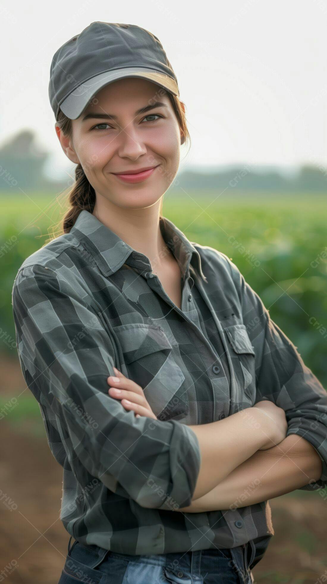 Jovem agricultora confiante em campo