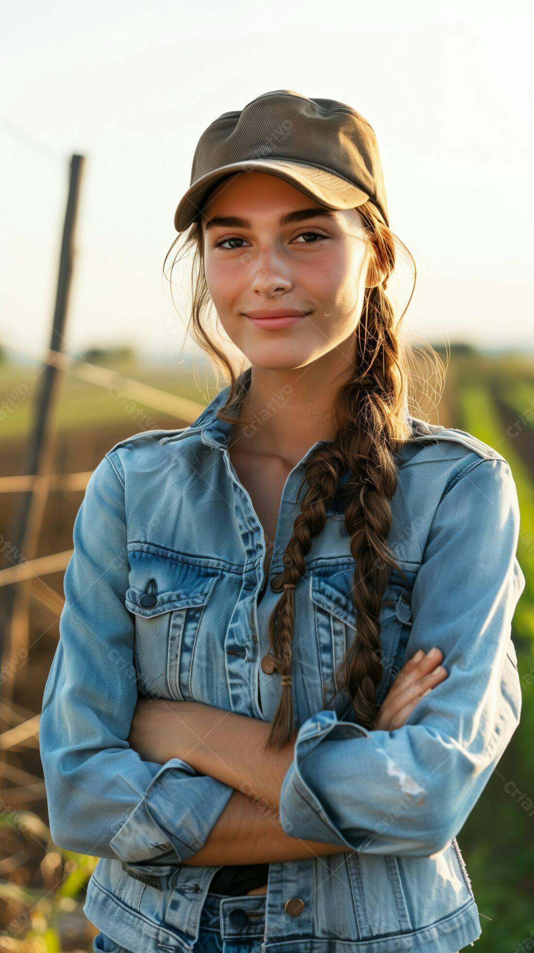 Jovem agricultora confiante em campo