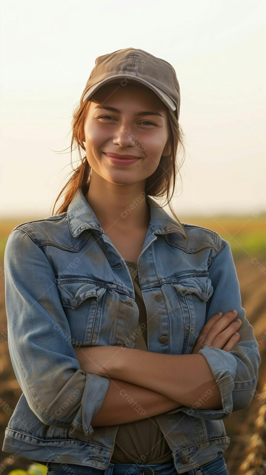 Jovem agricultora confiante em campo