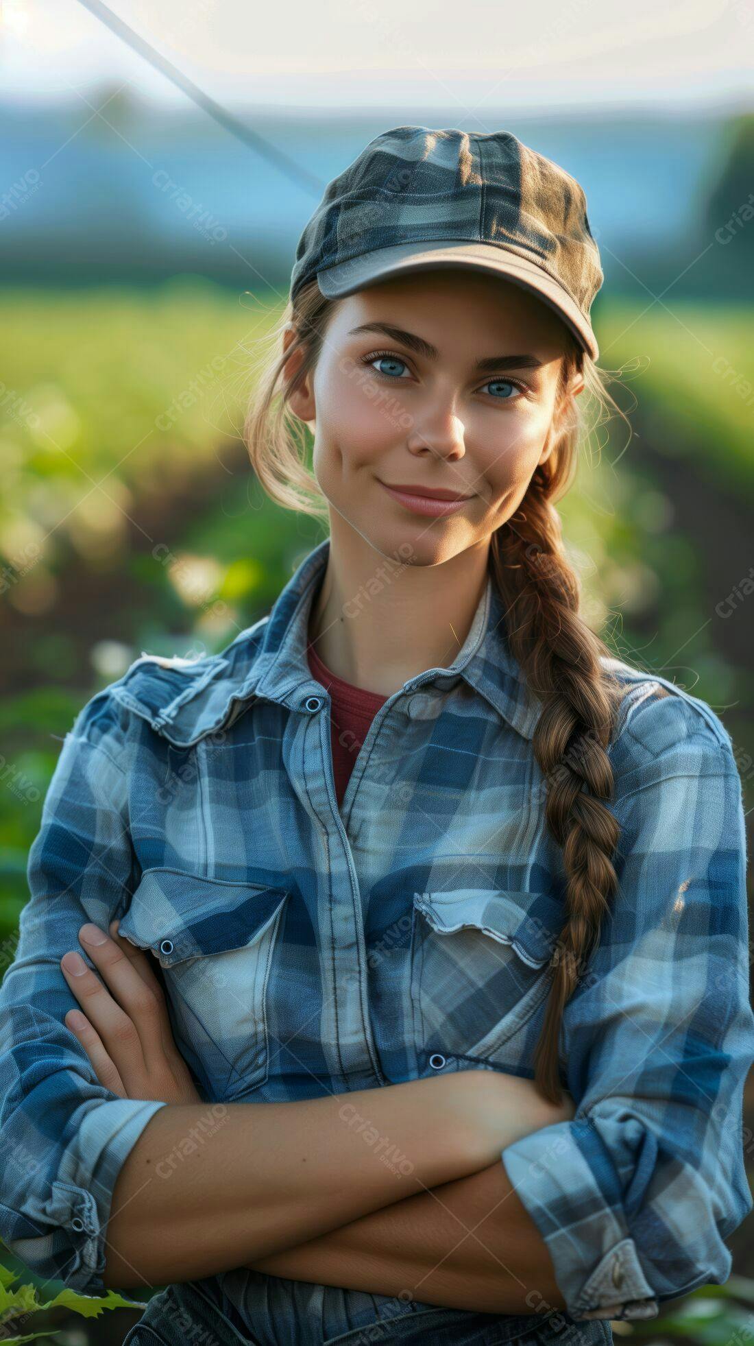 Jovem agricultora confiante em campo