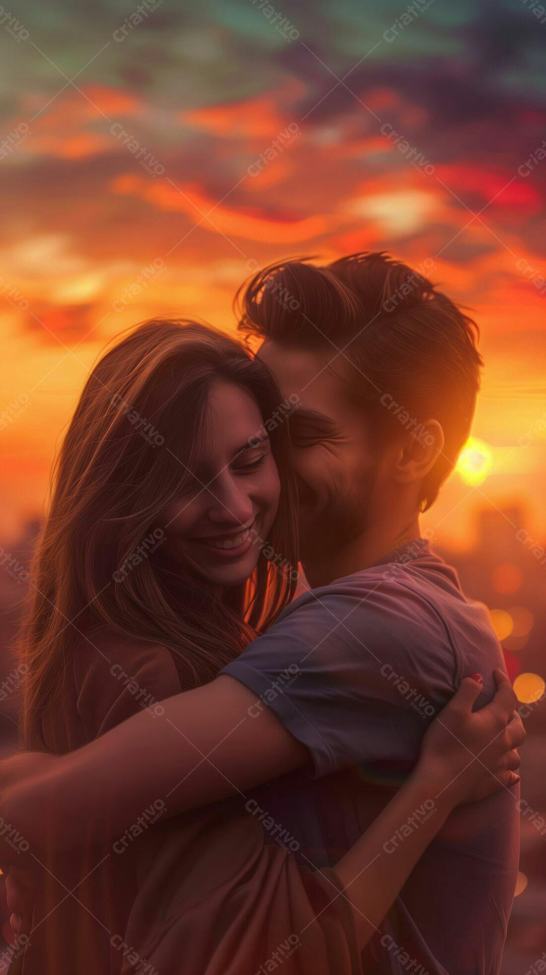 Casal abraçado ao entardecer
