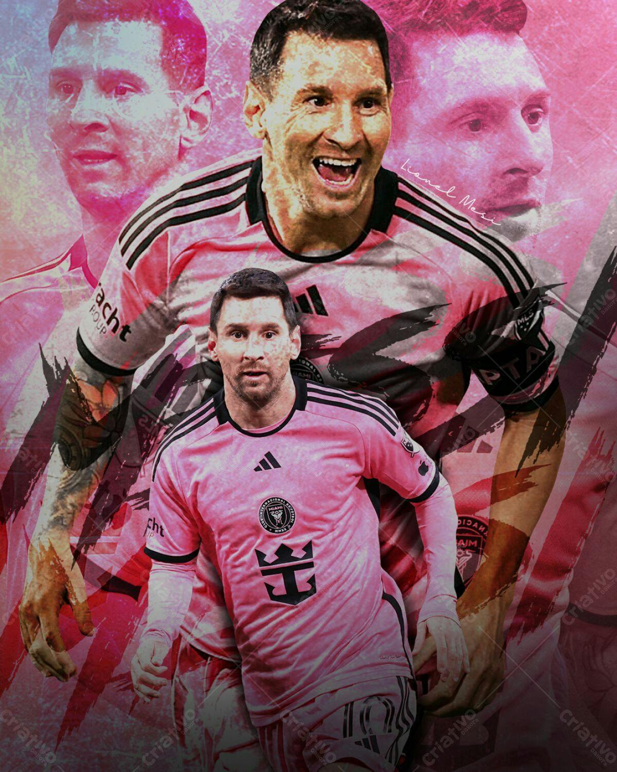 Arte com Fotos do Messi em Rosa PSD Editável