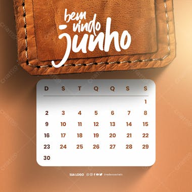 Social media bem vindo junho calendario