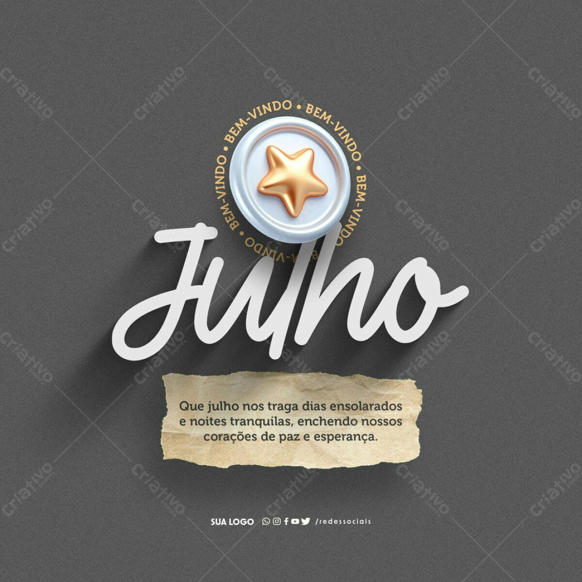 Postagem para Boas Vindas Julho PSD Editável