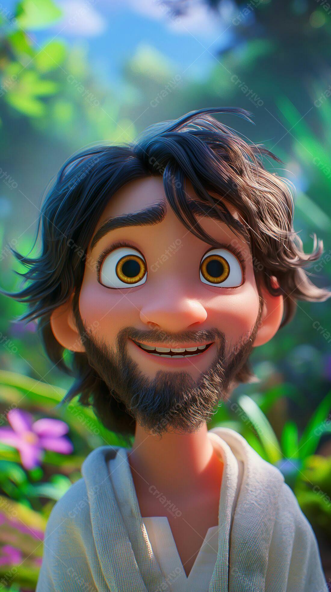 Homem animado sorrindo jardim ensolarado