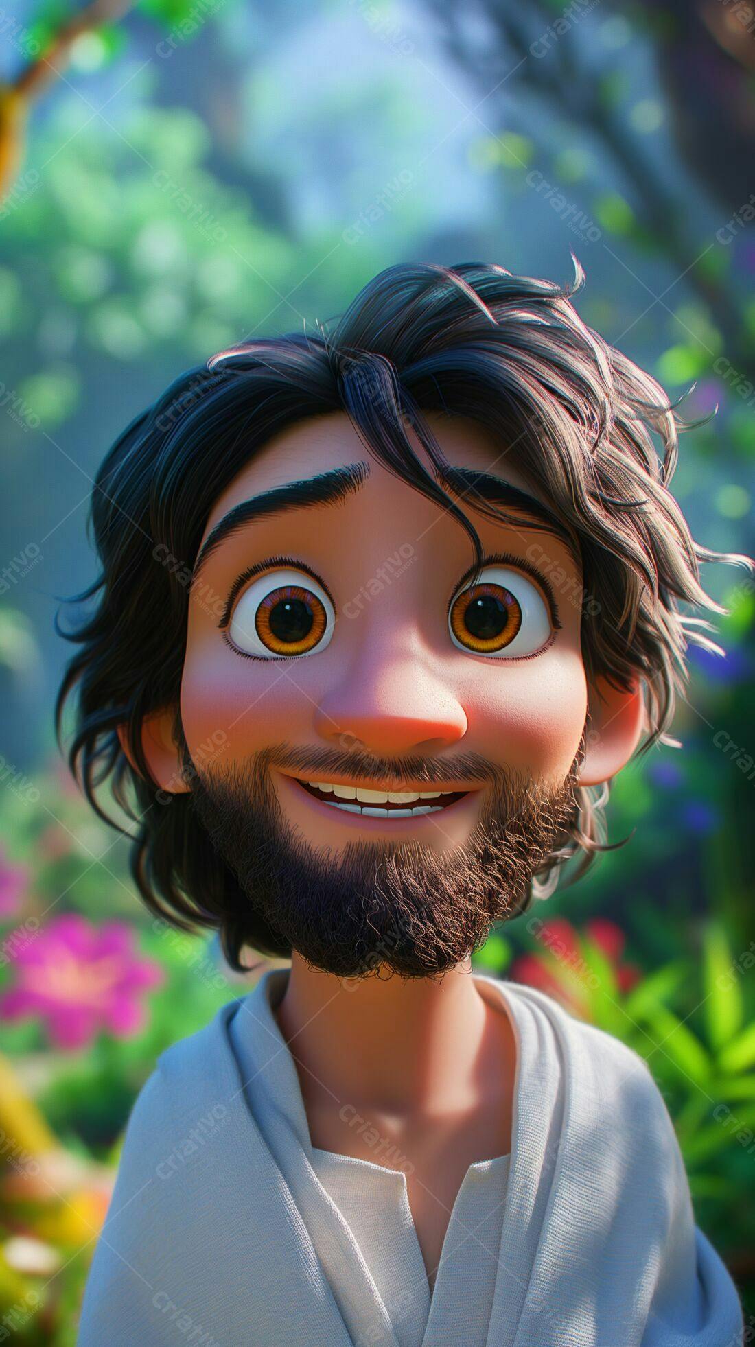 Homem animado sorrindo em jardim