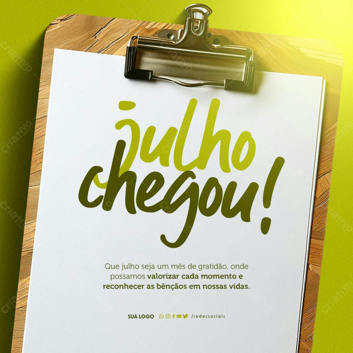 Flyer Mensagem Julho Chegou PSD Editável