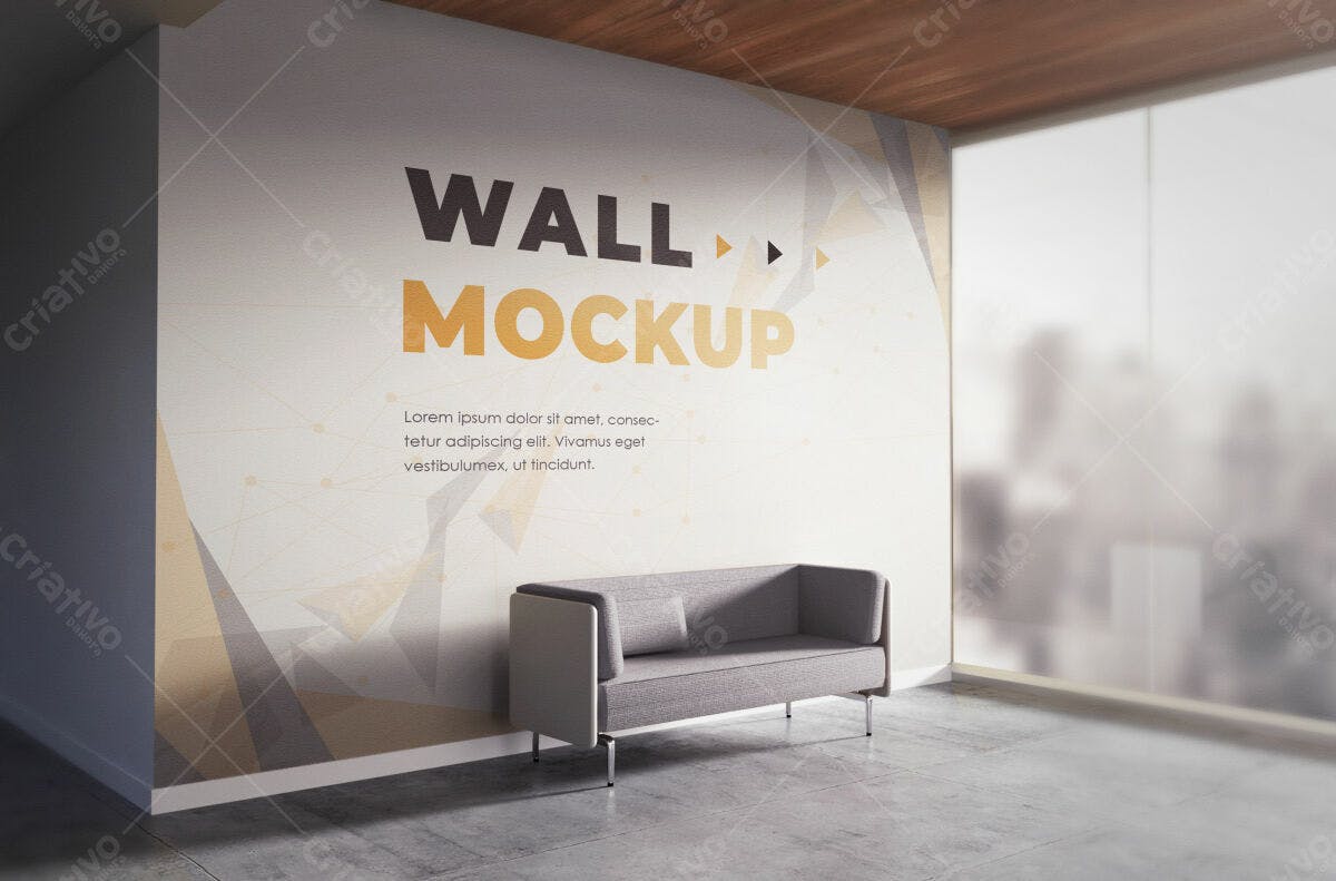 Mockup de Parede para Escritório Moderno PSD Editável