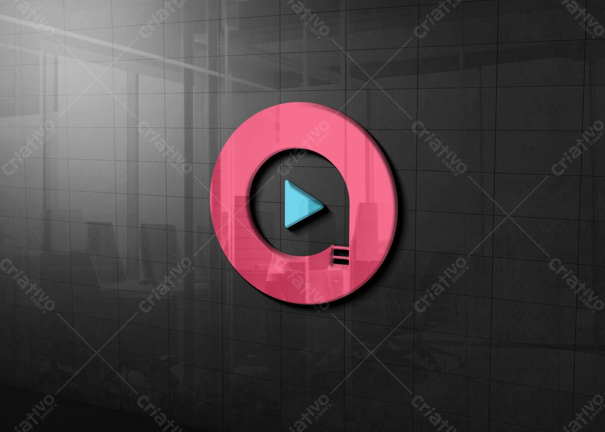 Logo Circular Rosa e Azul para Empresa de Mídia PSD Editável