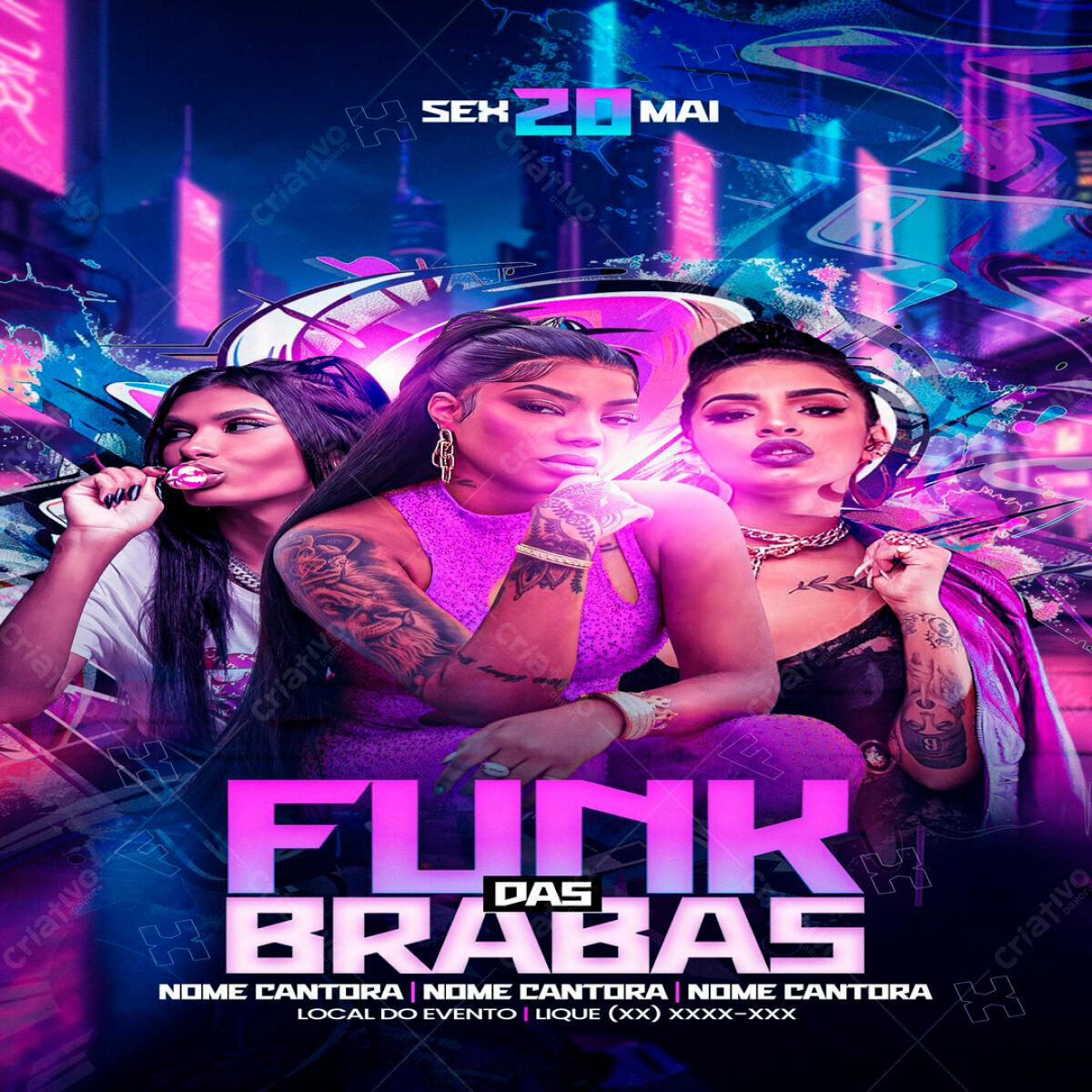 Flyer para Festa Funk das Brabas PSD Editável