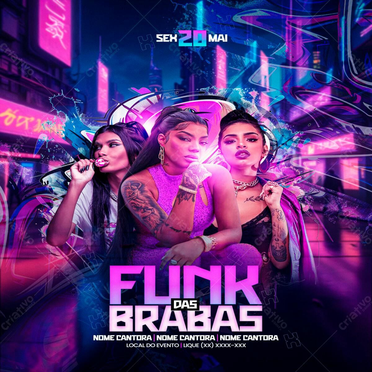 Flyer para Festa Funk das Brabas PSD Editável
