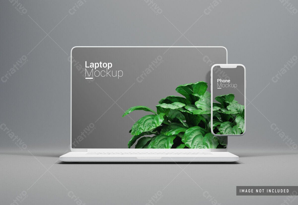 Mockup Notebook e Celular com Plantas PSD Editável