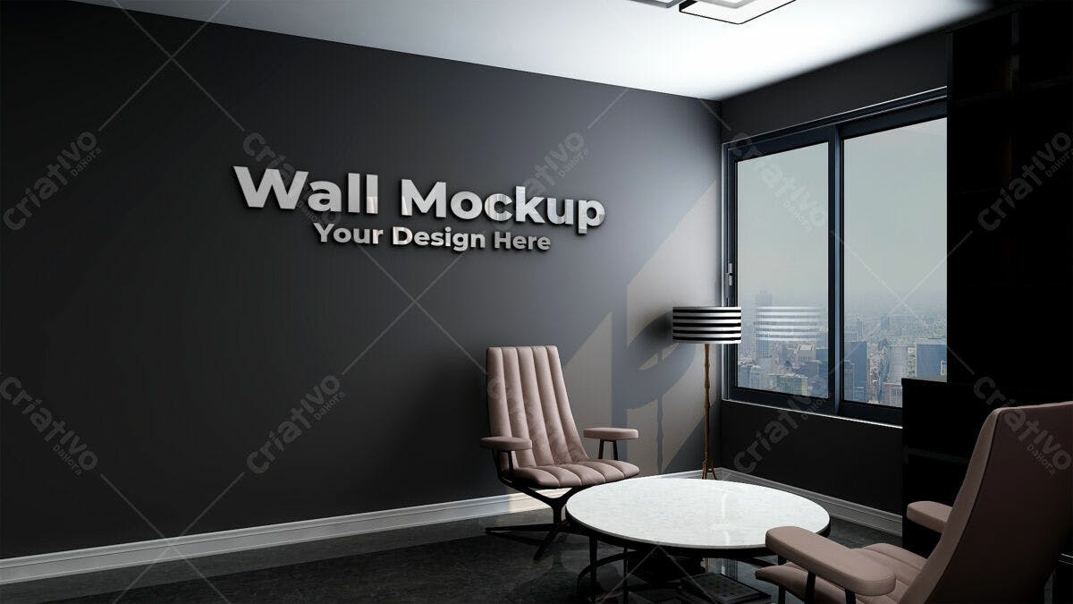 Mockup Parede para Escritório Moderno PSD Editável