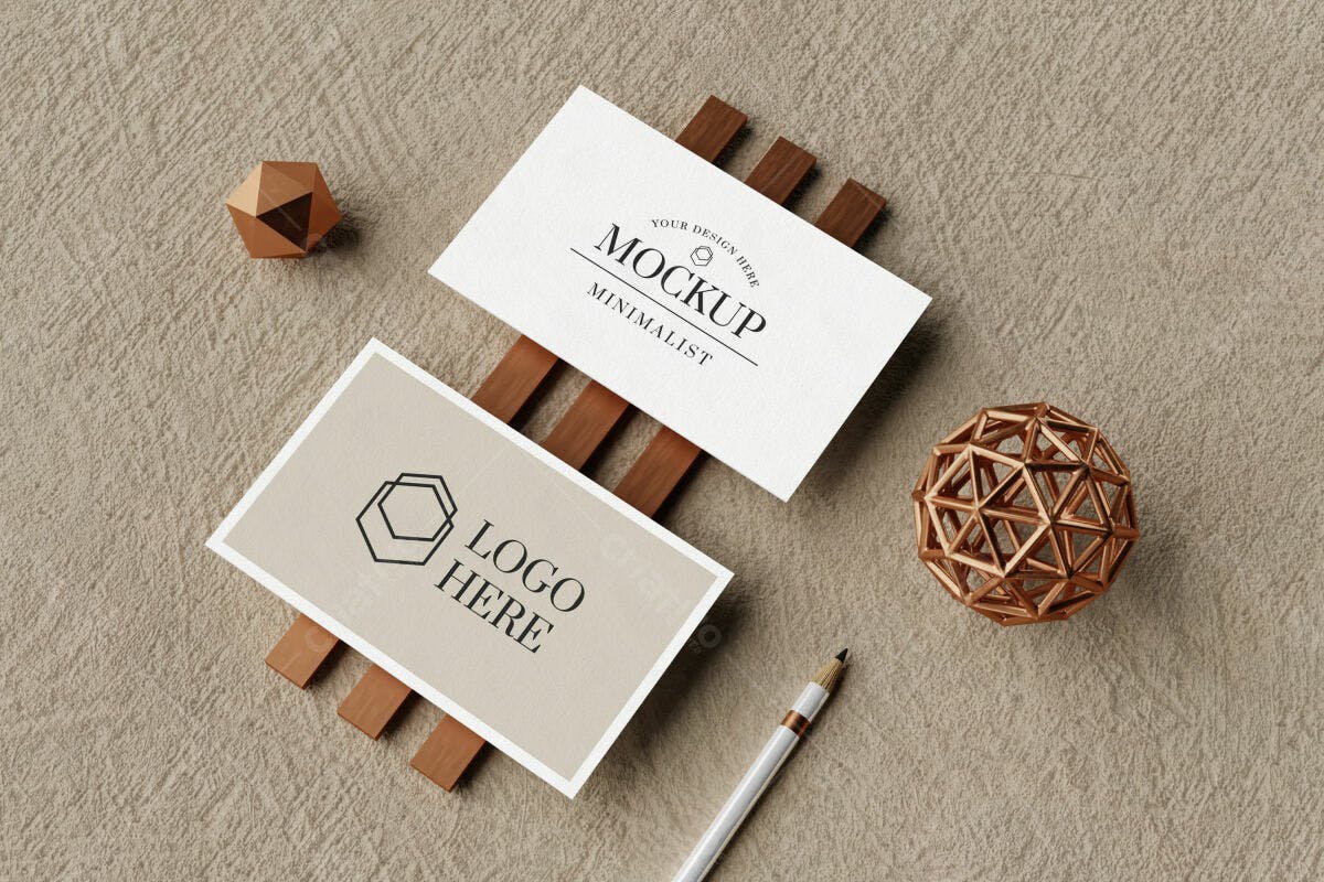 Cartão de Visita Minimalista em Tons Bege e Dourado PSD Editável