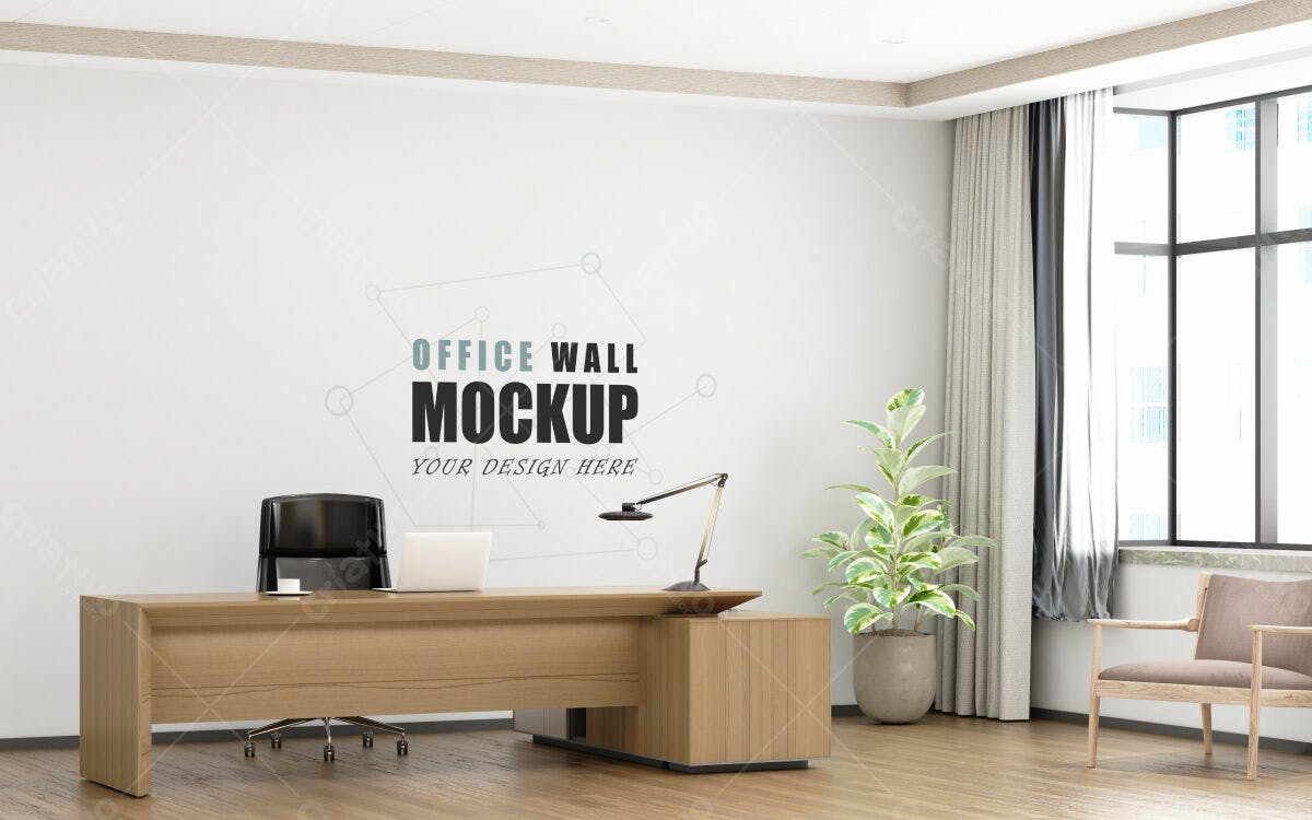Mockup Parede Escritório Moderno PSD Editável