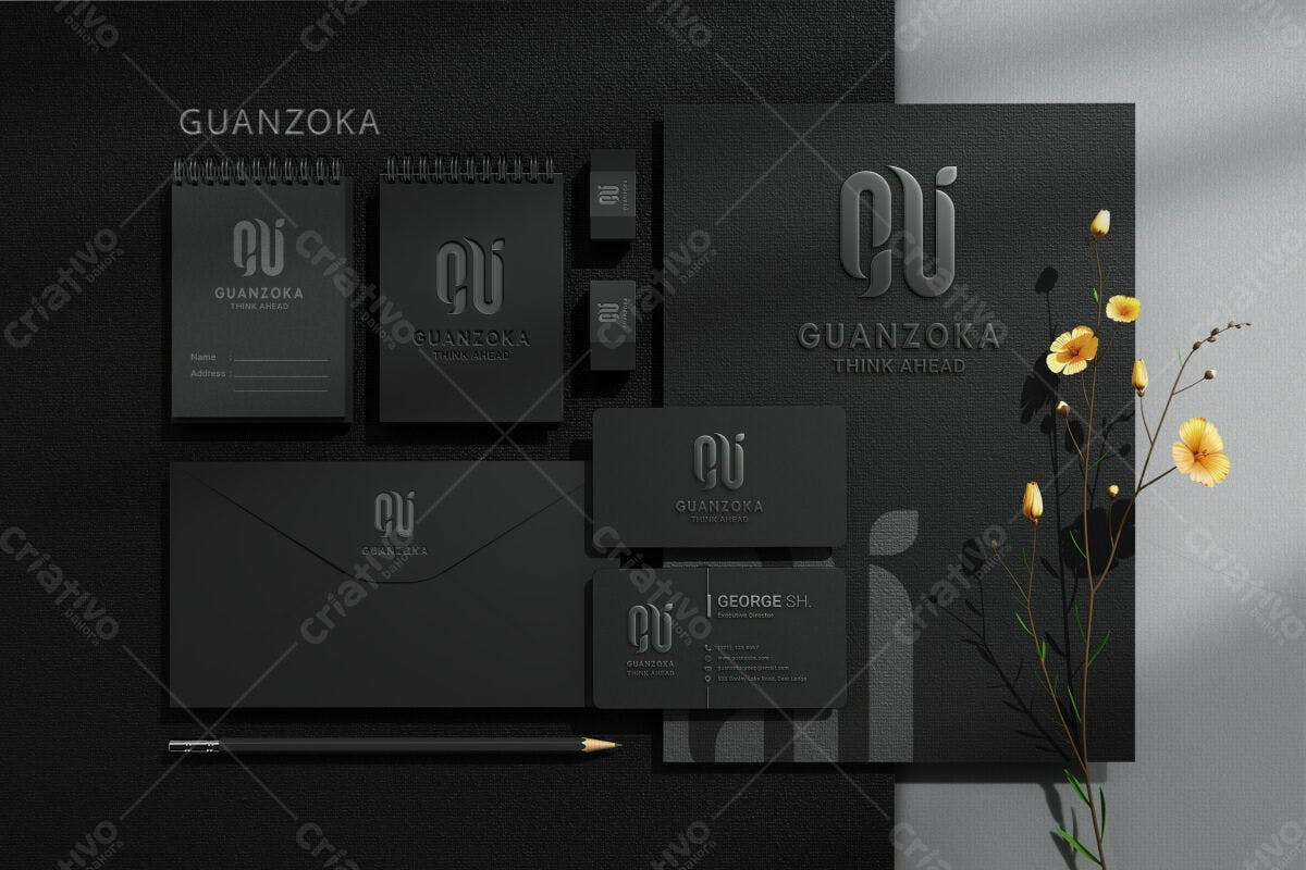 Kit Papelaria Preto Minimalista PSD Editável