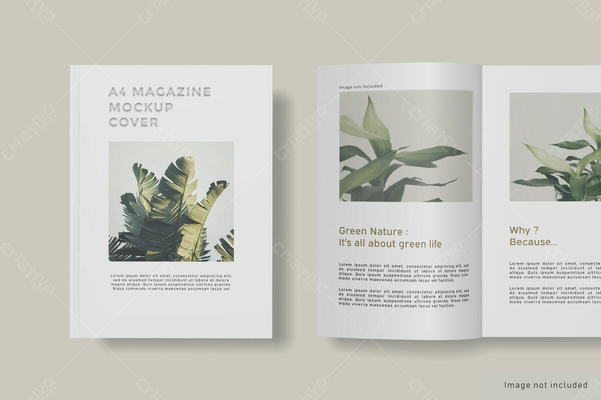 Revista A4 com Folhagem Tropical PSD Editável