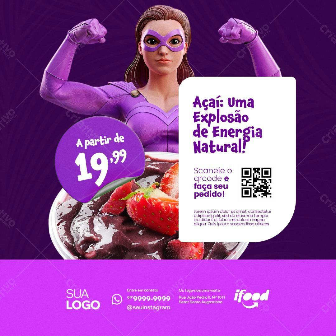 Flyer para Promoção de Açaí PSD Editável