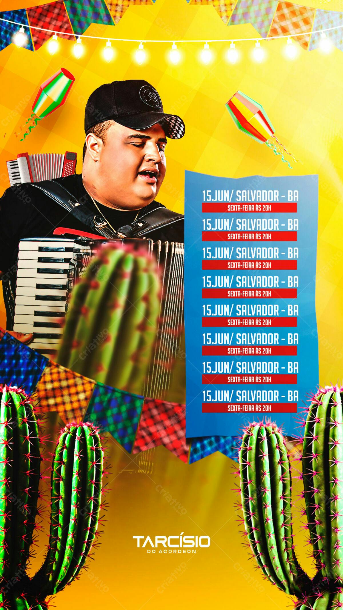 Flyer Festa Junina com TARCÍSIO do Acordeon PSD Editável
