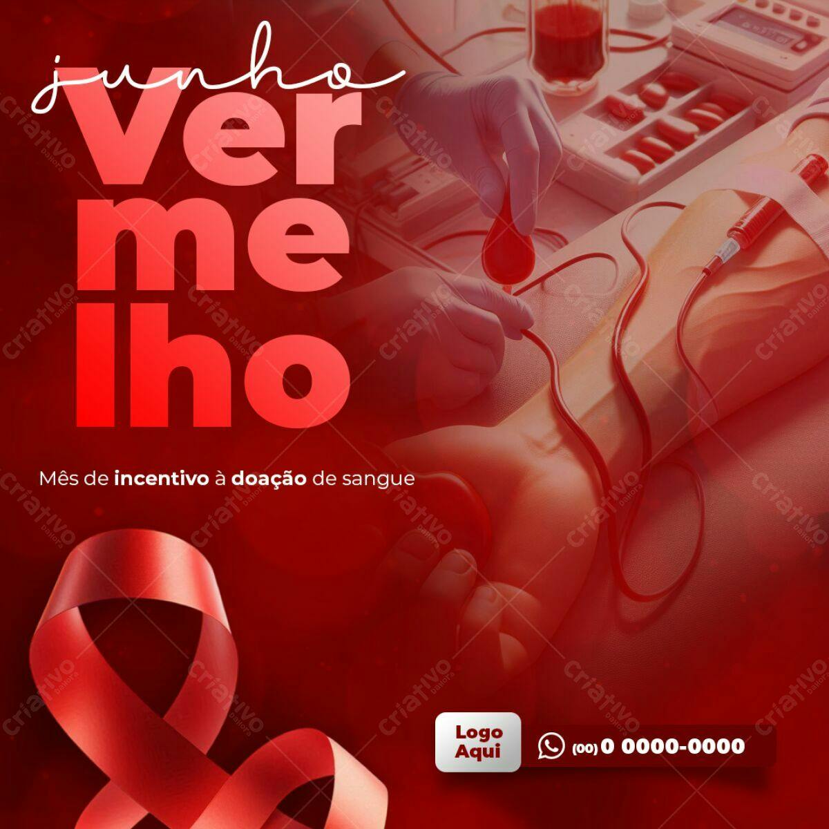 Flyer Junho Vermelho - Doação de Sangue PSD Editável