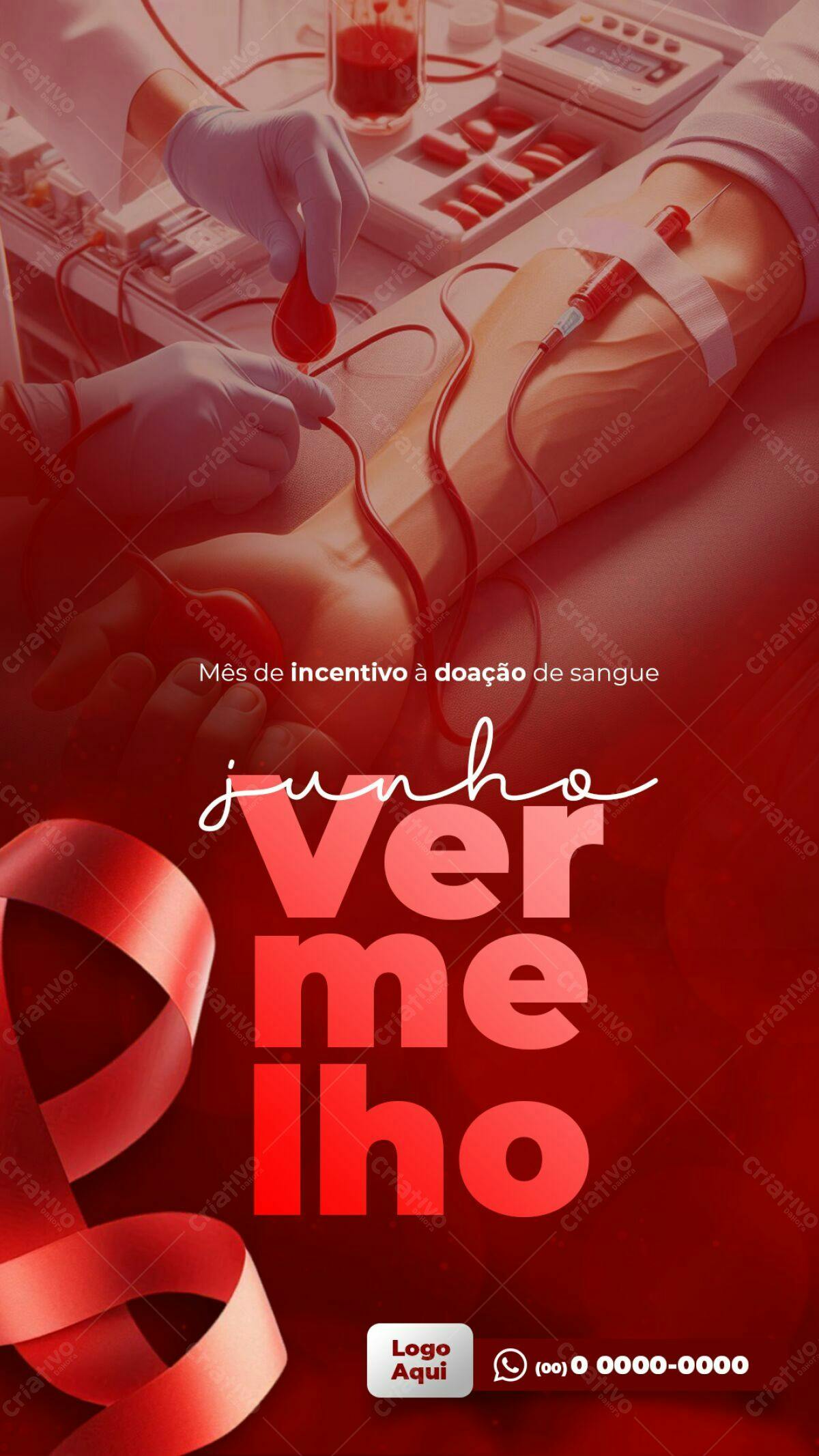Flyer Junho Vermelho Doação de Sangue PSD Editável