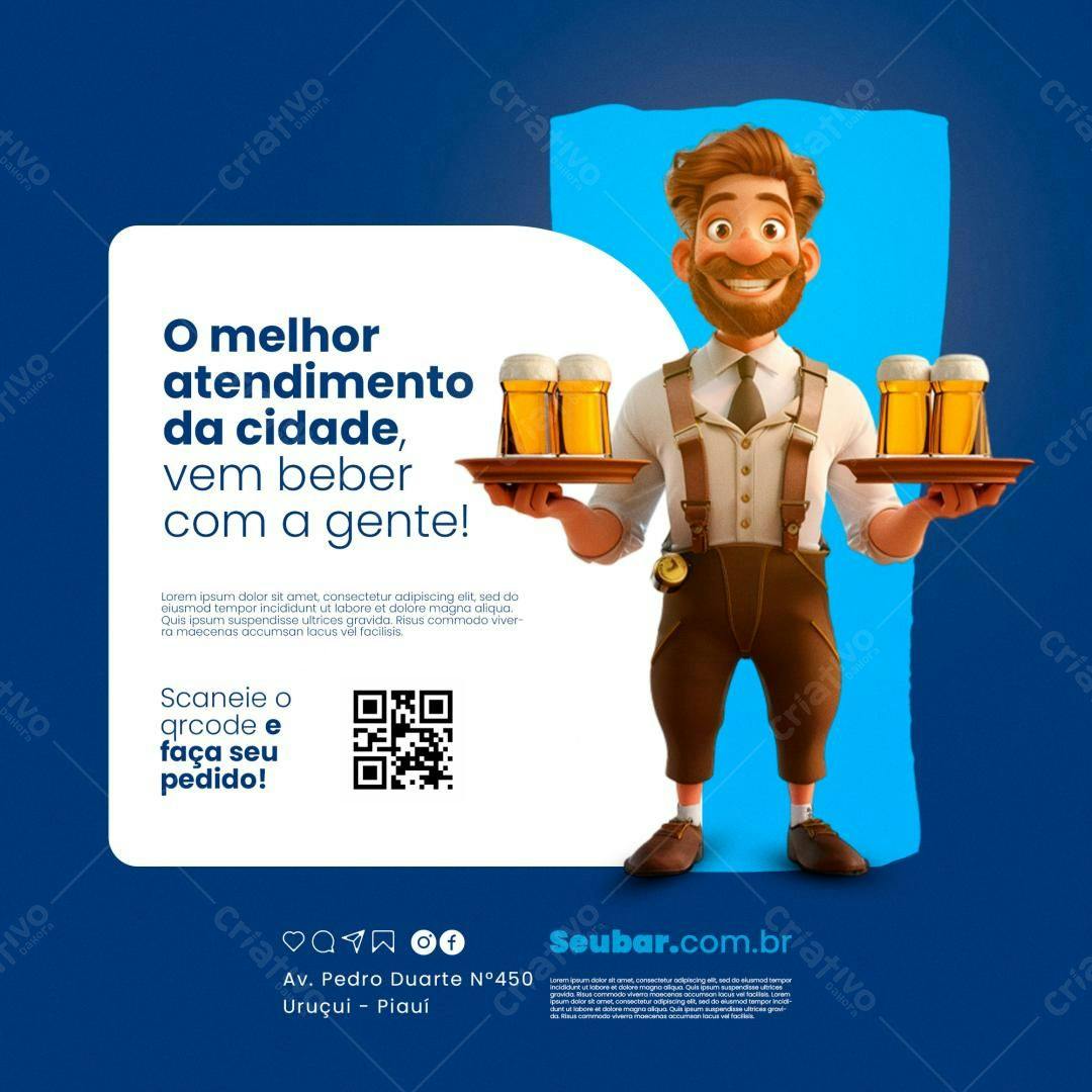 Flyer para Bar com Garçom 3D PSD Editável