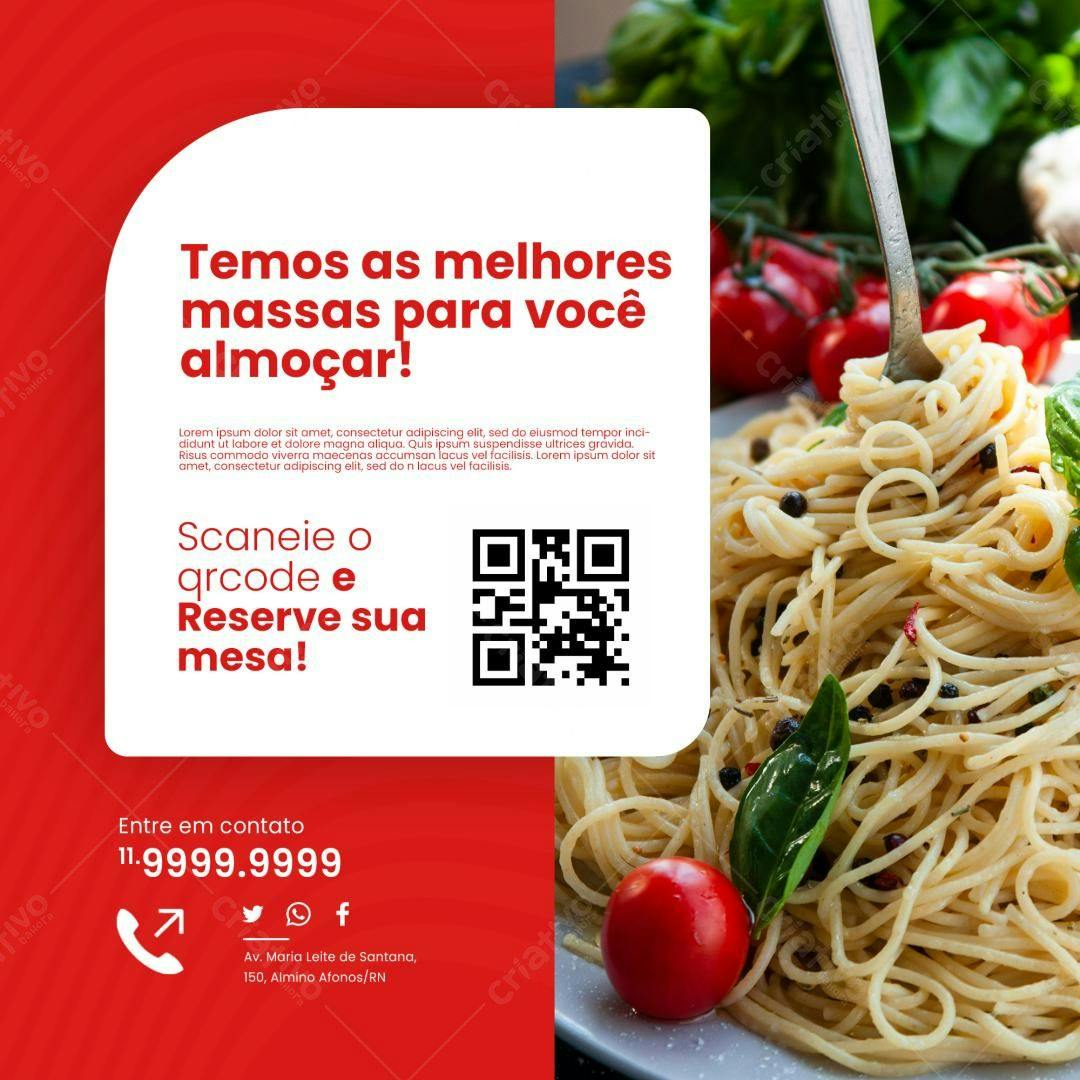 Flyer para Restaurante de Massas PSD Editável