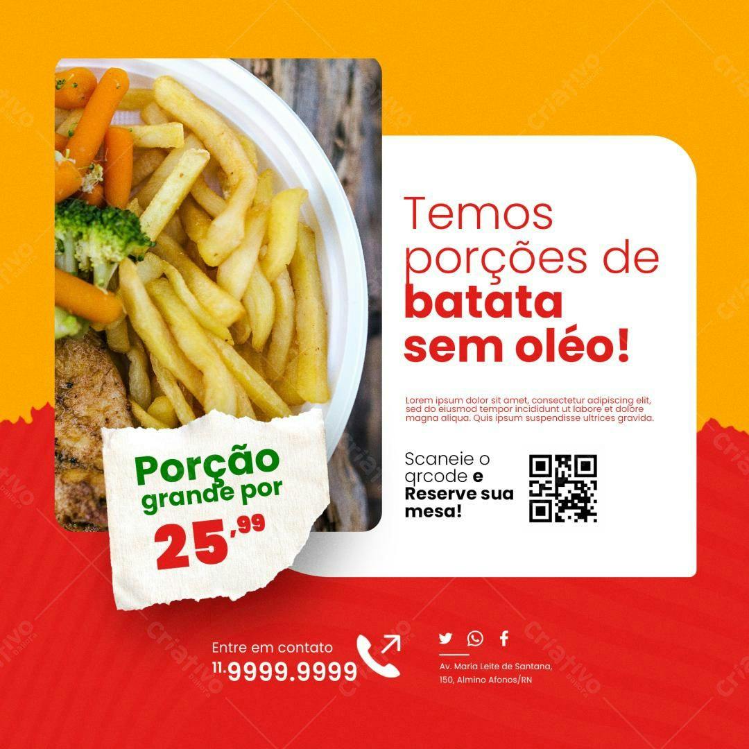 Post para Restaurante Batata frita sem óleo PSD Editável