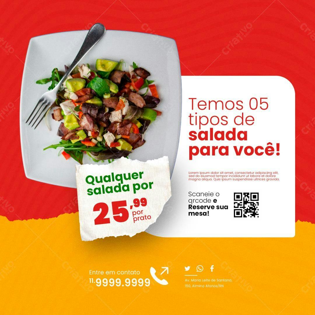 Postagem Instagram Restaurante Salada PSD Editável