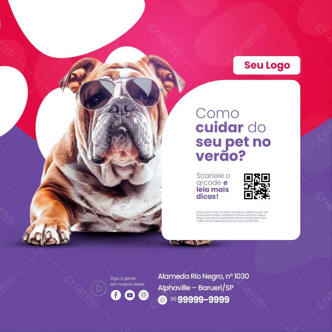 Flyer para Cuidados com Pets no Verão PSD Editável
